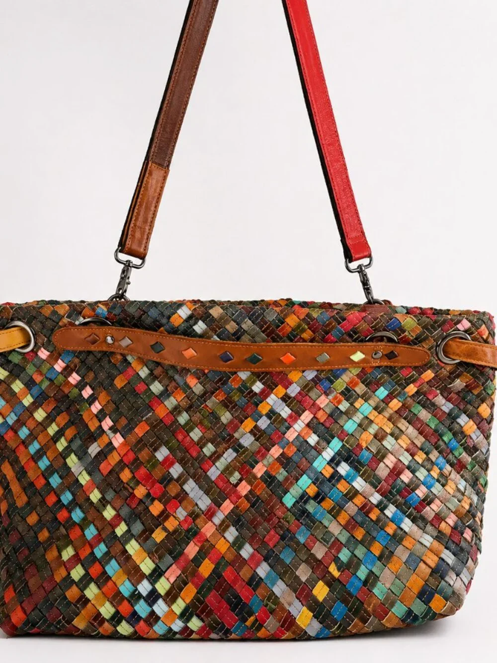 AmeriLeather Beckett NWT Multicolor Woven Leather Shoulder Bag Boho